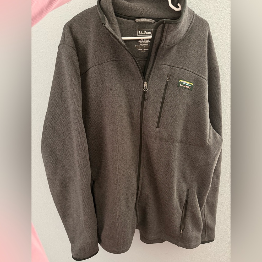 L.L Bean Men's Sweater Fleece Full Zip Jacket Charcoal Heather Gray XXL Tall